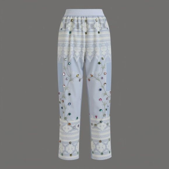 Faux bedazzled embroidery pants